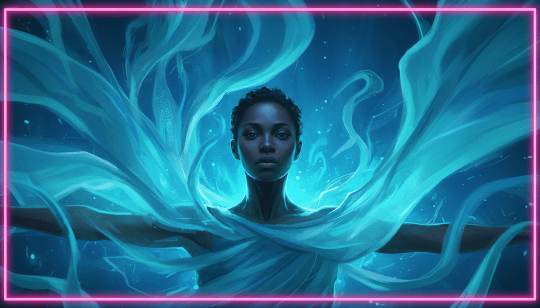 팝, 힙합, R&B 리듬의 융합을 상징하는 추상 디지털 아트