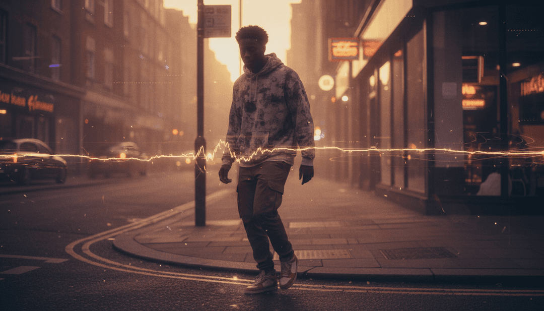 受 'sos' 节奏和歌词启发的动态场景，包含抽象形状和鲜艳色彩