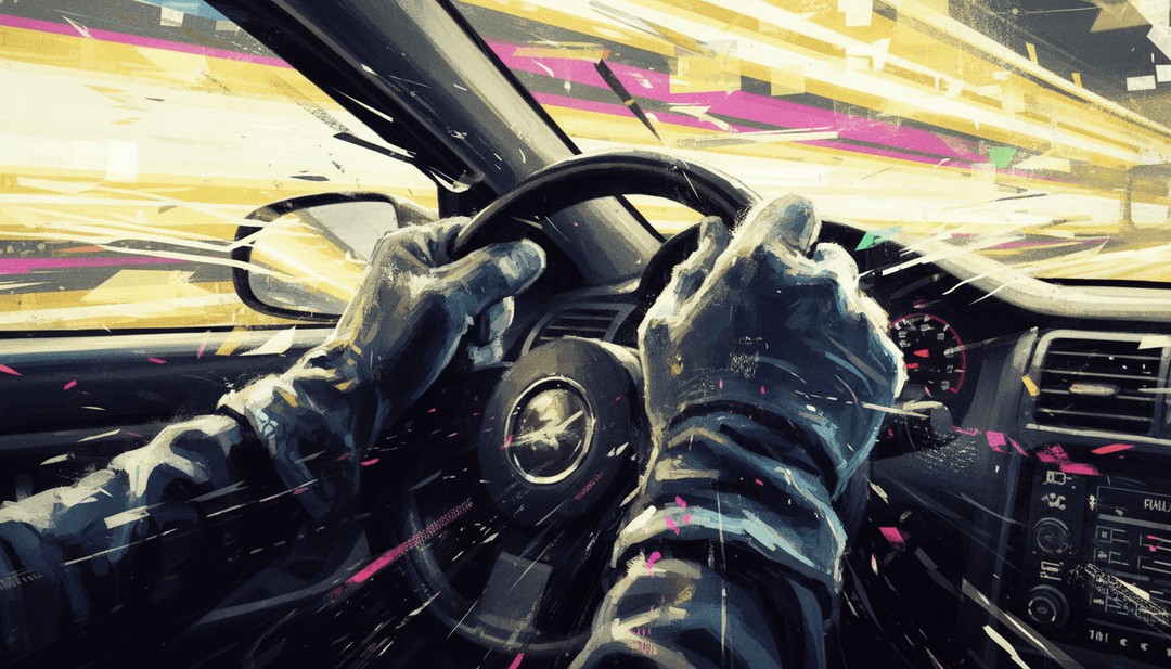 Escenas dinámicas de un elegante auto de carreras cibernéticas atravesando una metrópolis luminosa