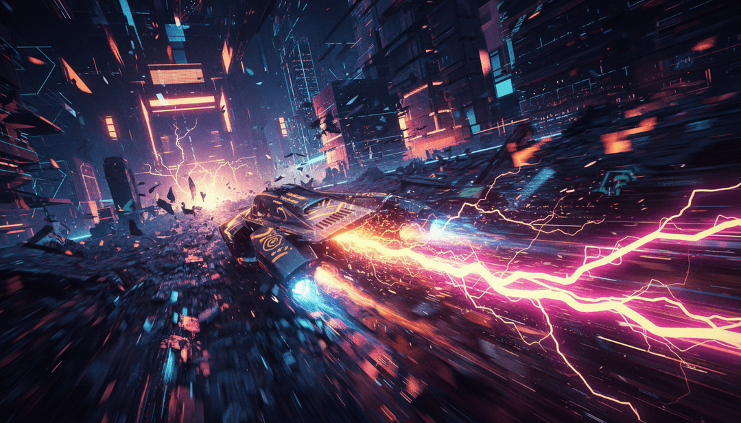 Montaje final del video musical cyberpunk generado por IA mostrando colores vibrantes y movimiento dinámico