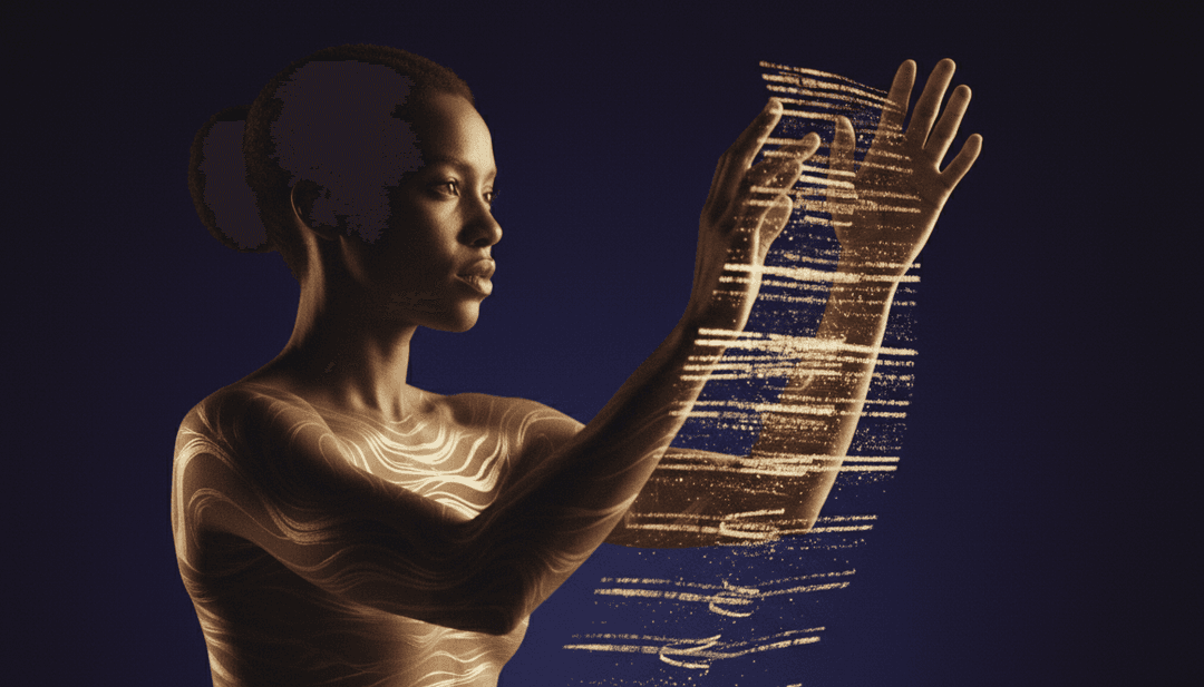 Visualização abstrata por IA capturando a mistura soulful e eletrônica da música de Sampha