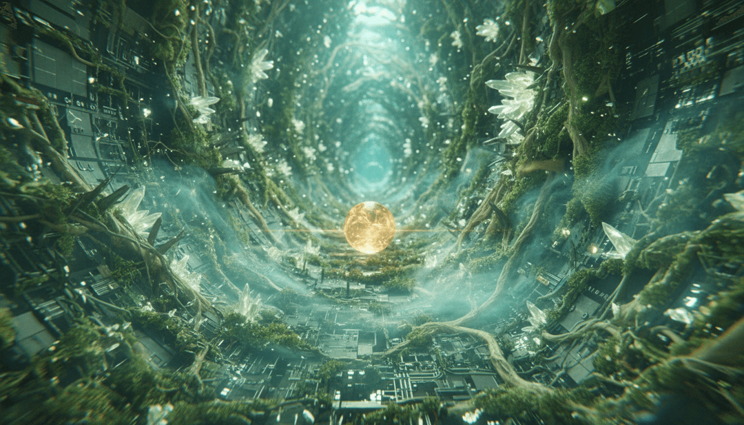 संगीत की धुनों और जीवंत AI-जनित दृश्यों के संयोजन को दर्शाते गतिशील दृश्य