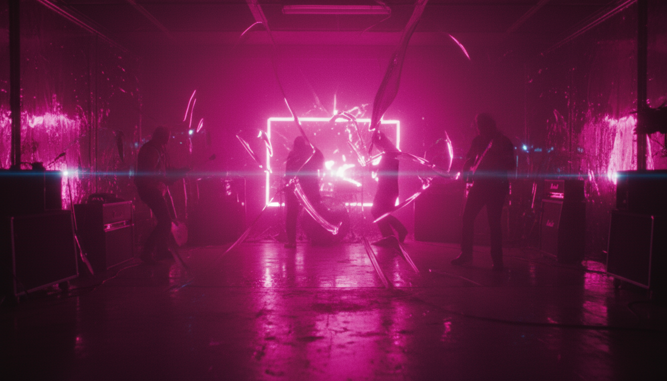 昏暗房間場景，有煙霧與發光電視，靈感來自歌詞