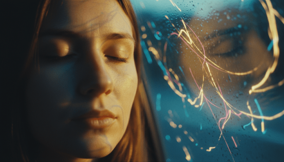 Visuelle Szenen zeigen ein gemütliches Schlafzimmer, sanfte Beleuchtung und symbolische Bilder, die die Themen des Songs widerspiegeln.