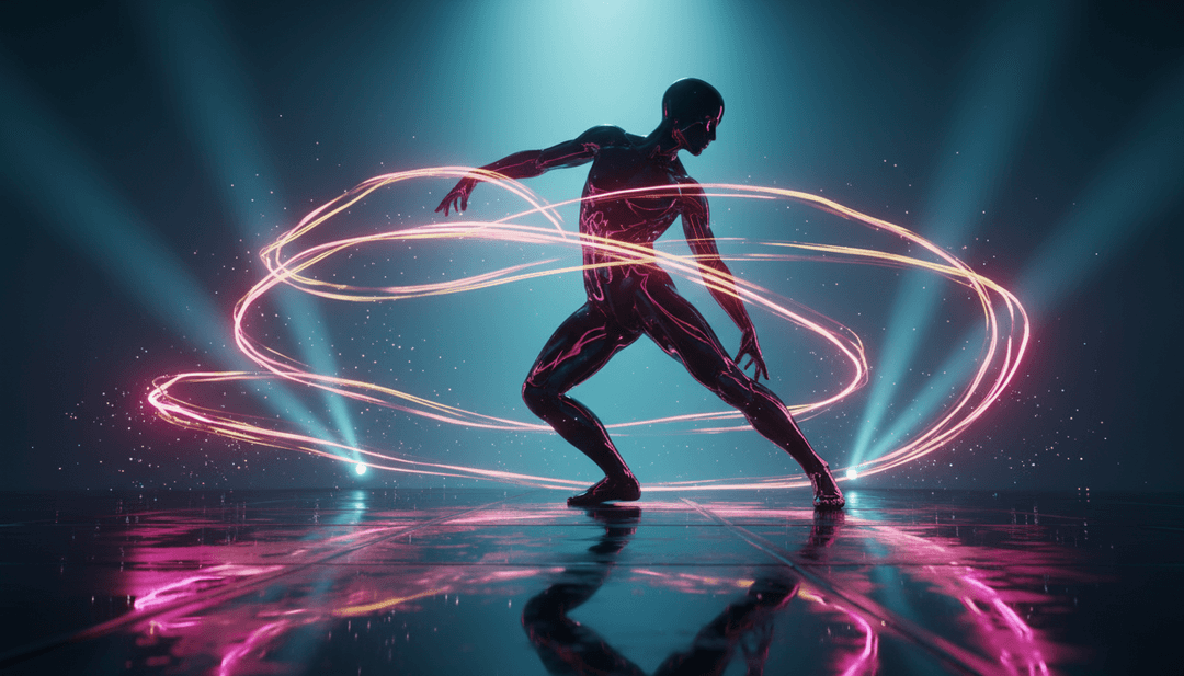 KI-Visualisierung von tanzinspiriertem Rhythmus und lebendigen Farben, die die Energie des Songs darstellen