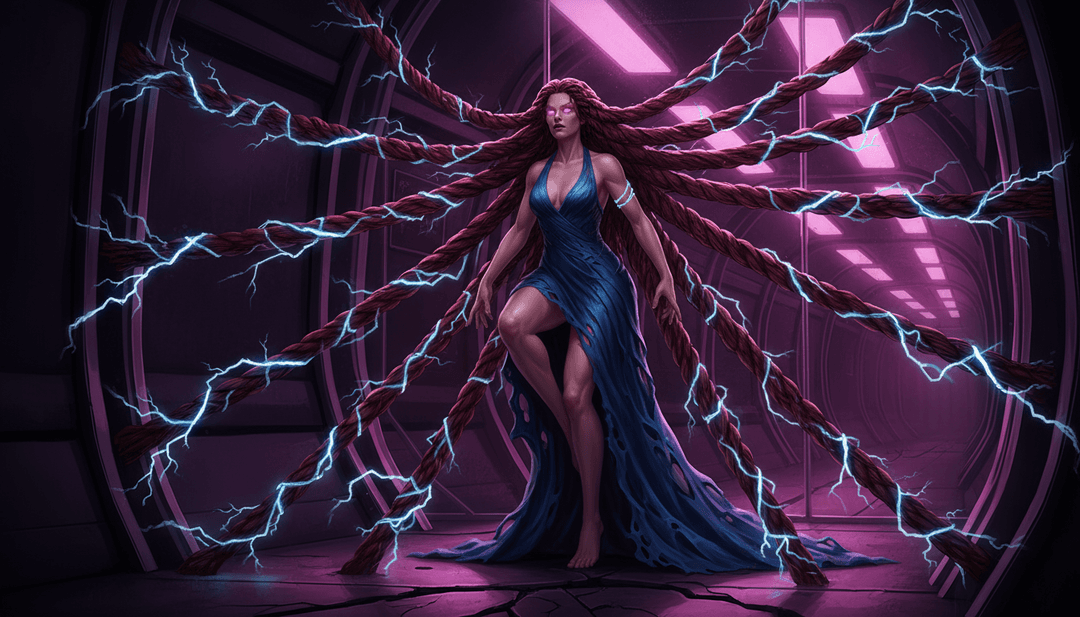 Immagine astratta che rappresenta l'essenza emotiva di 'The Subway' con capelli verdi ed elementi della metropolitana.