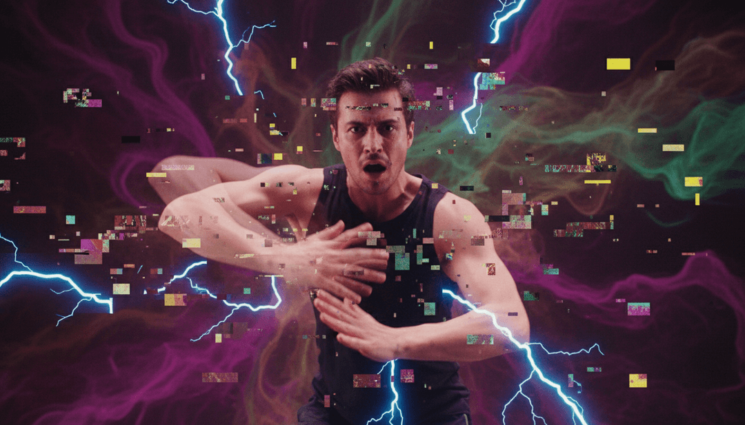 संगीत के साथ सिंक्रनाइज़्ड नियॉन-प्रकाशित शहर के दृश्य और तालबद्ध प्रकाश स्पंदन