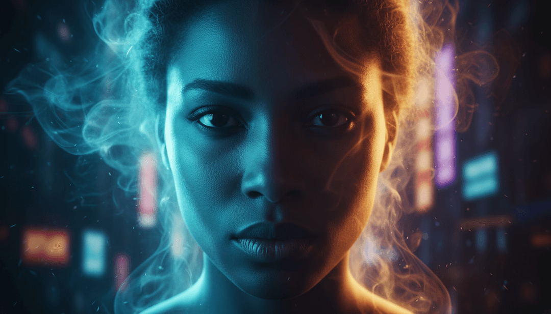 एक कंटेंट क्रिएटर खुशी-खुशी AI म्यूजिक वीडियो जनरेटर का उपयोग करते हुए, लैपटॉप पर संगीत नोट्स और वीडियो फ्रेम्स के बीच