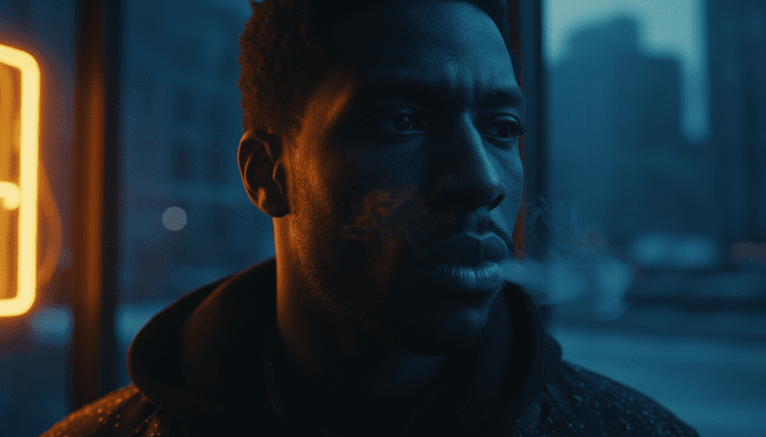 लयबद्ध बीट्स और भावपूर्ण बोल का सार रंगीन डिजिटल कैनवास में मिश्रित होता हुआ अमूर्त दृश्य।