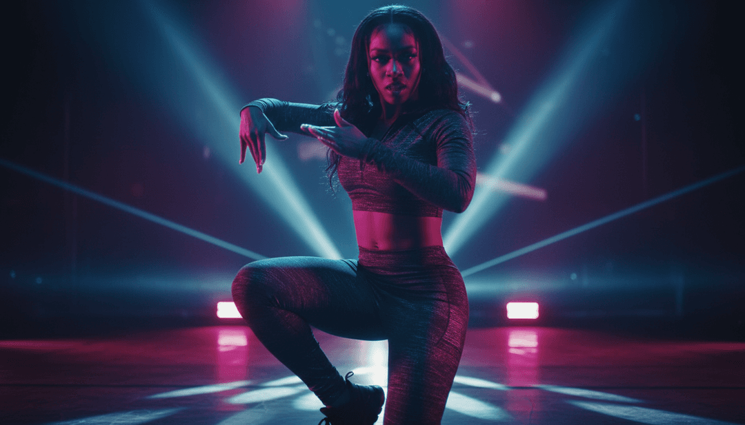 Cenas animadas mostrando movimentos de dança ousados e paisagens urbanas coloridas inspiradas na música de fusão reggae