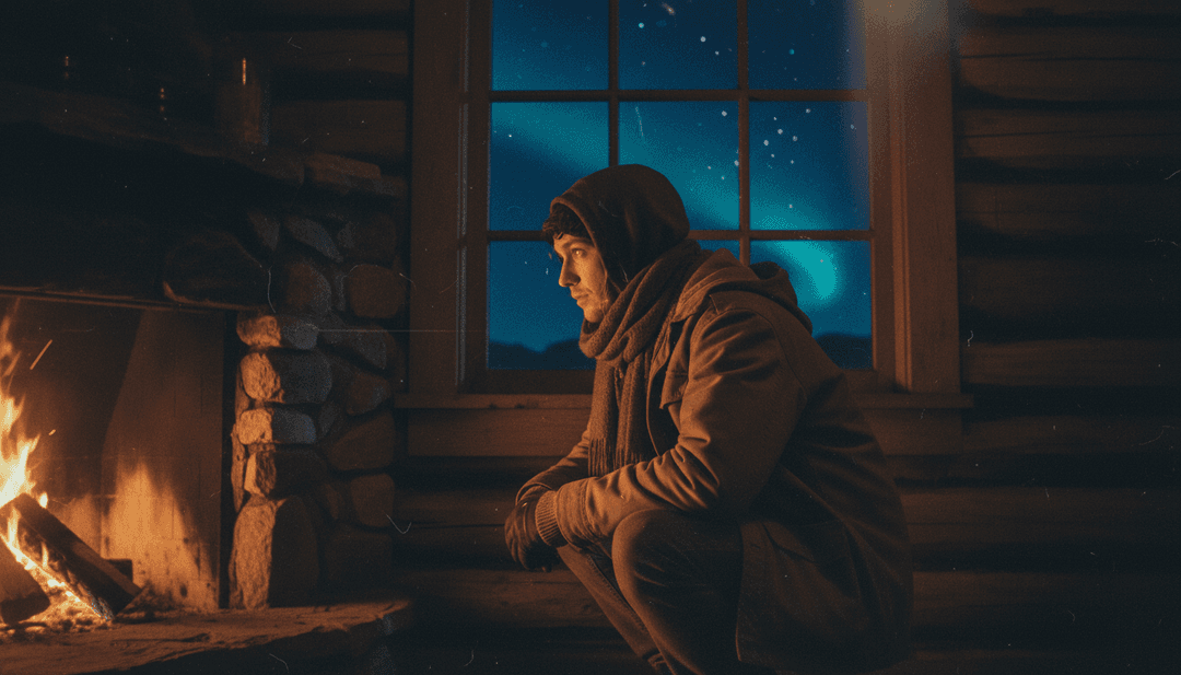 그림자와 가로등이 어우러진 Night Bus 여정의 추상적 시각 표현