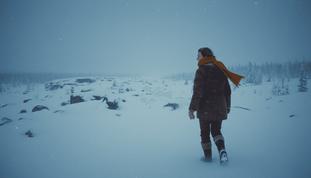 도시와 자연 요소로 둘러싸인 불같은 정신의 작은 마을 소녀를 추상적으로 표현