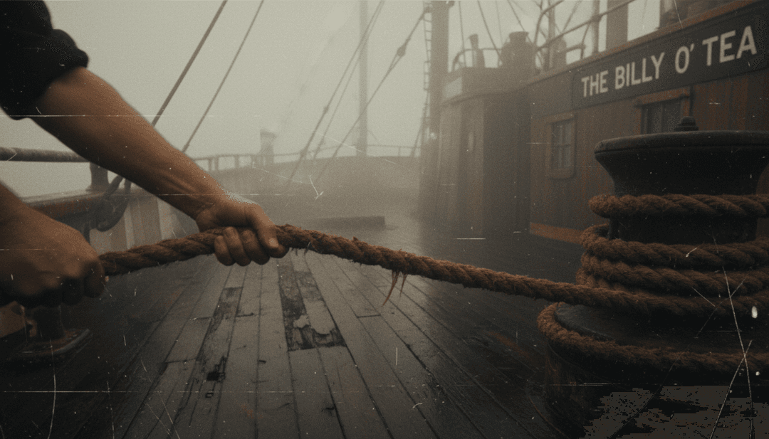 전통 해양 노동요를 바다 파도와 항해하는 배와 함께 구상하는 AI