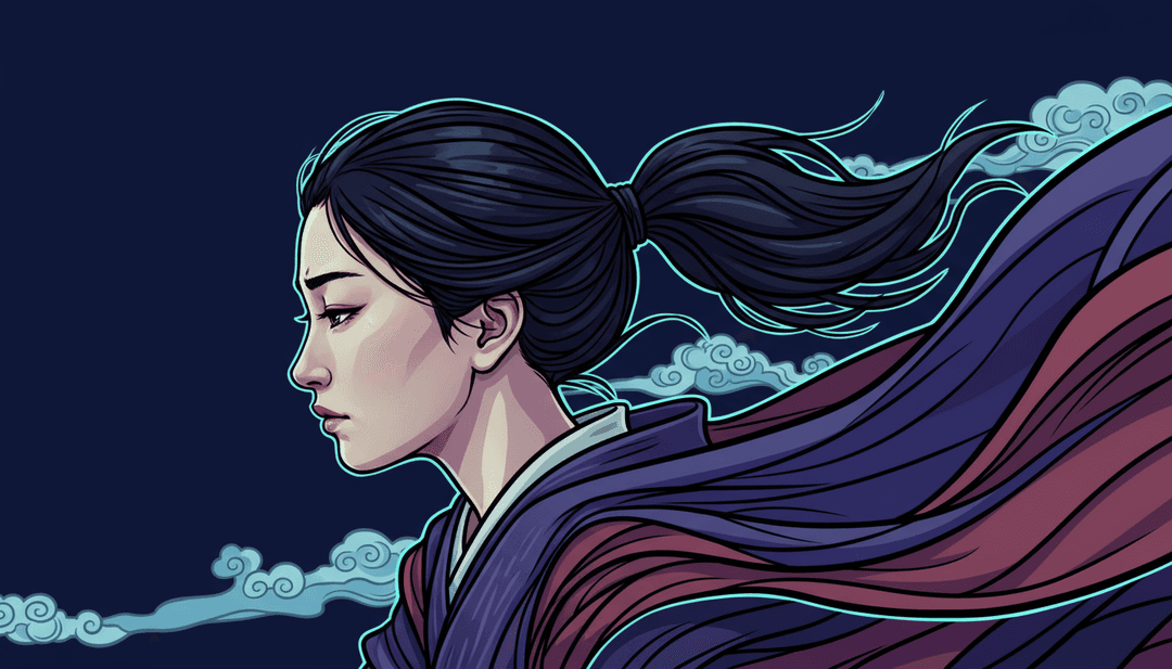 夜に駆ける से प्रेरित रात के आकाश और भावनात्मक अभिव्यक्तियों के बीच गतिशील दृश्य