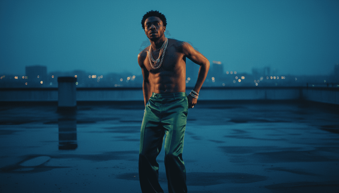 Abstrakte Visualisierung rhythmischer Wellen, die die Fusion von Afrobeats und R&B darstellen