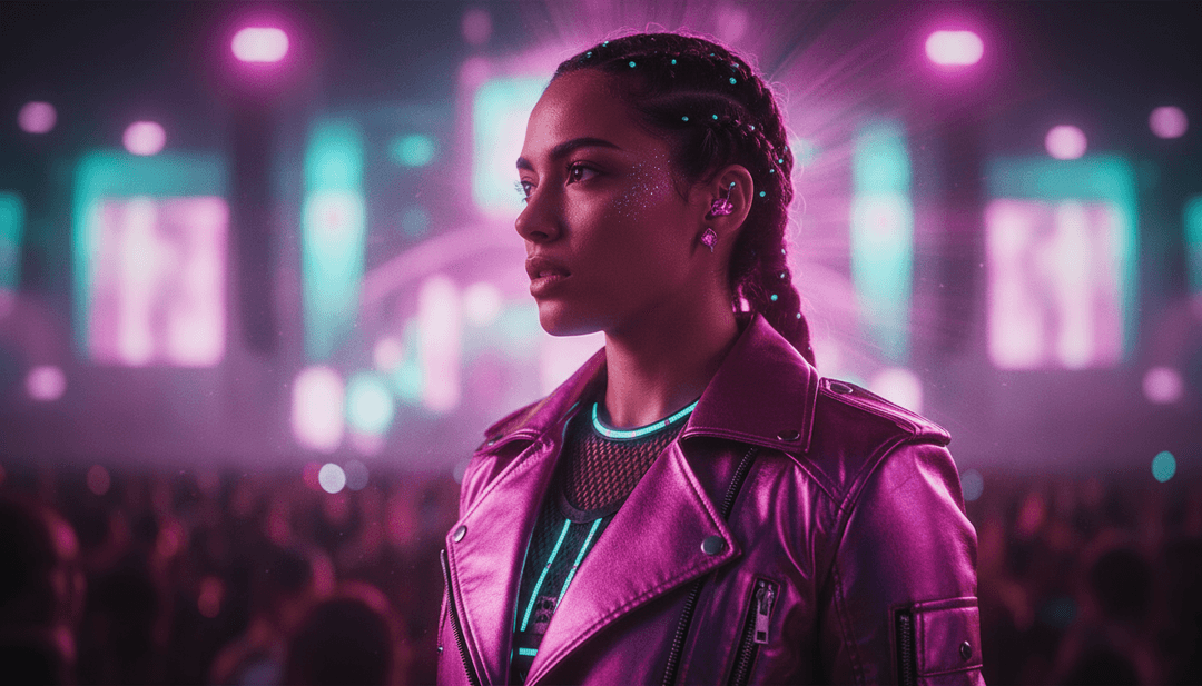 Reggaeton और Trap बीट्स के融合 का प्रतीक अमूर्त डिजिटल कला