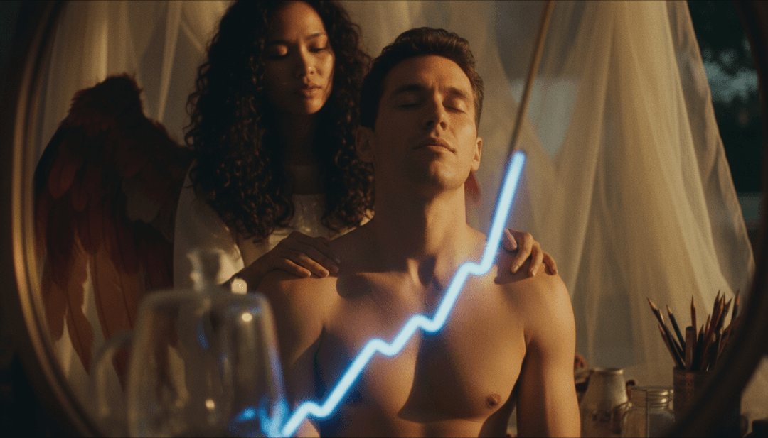 Cenas dinâmicas que misturam noites chuvosas e imagens angelicais refletindo o clima de Angel Baby