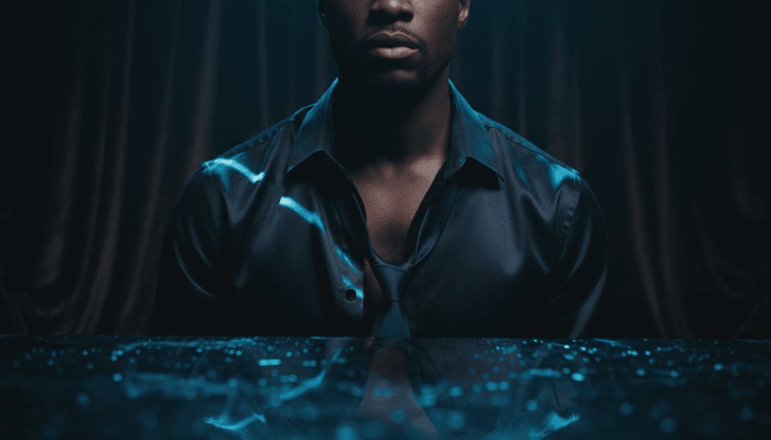 AI 기술과 어우러진 감성적인 재즈와 블루스 리듬의 추상적 시각 표현