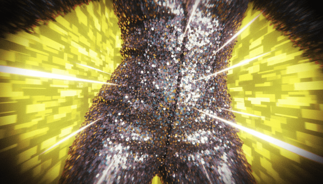 場景描繪象徵意象如紅木樹、舞動剪影與星光墜落，靈感來自 'Wood'