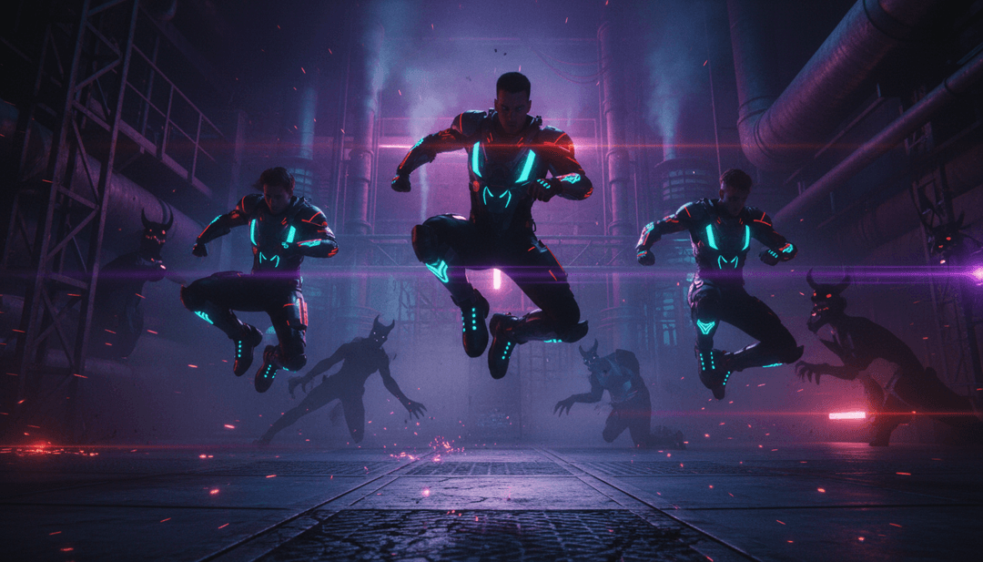 Cenas dinâmicas mostrando paisagens urbanas vibrantes e coreografias intensas de dança