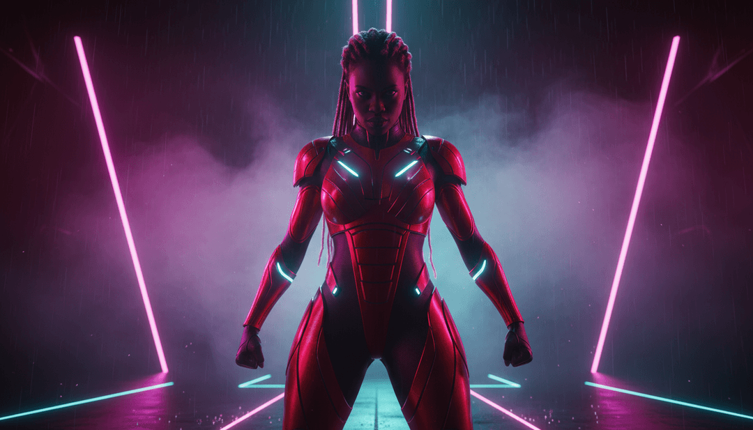 힙합 비트와 AI 창의성의 융합을 상징하는 추상 디지털 아트