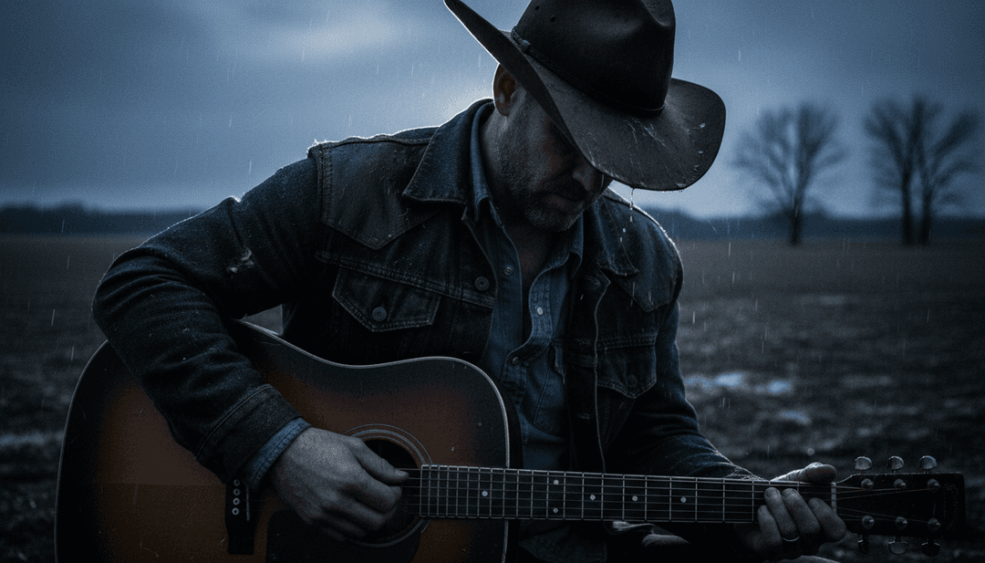 컨트리 풍경과 사색적 분위기로 Cody Johnson의 'The Fall' 감정을 시각화하는 AI