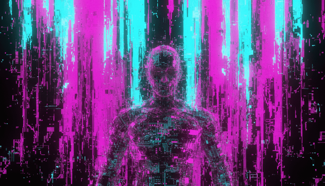 곡의 우주적 주제를 나타내는 픽셀화된 하늘과 떠다니는 위성의 생생한 장면