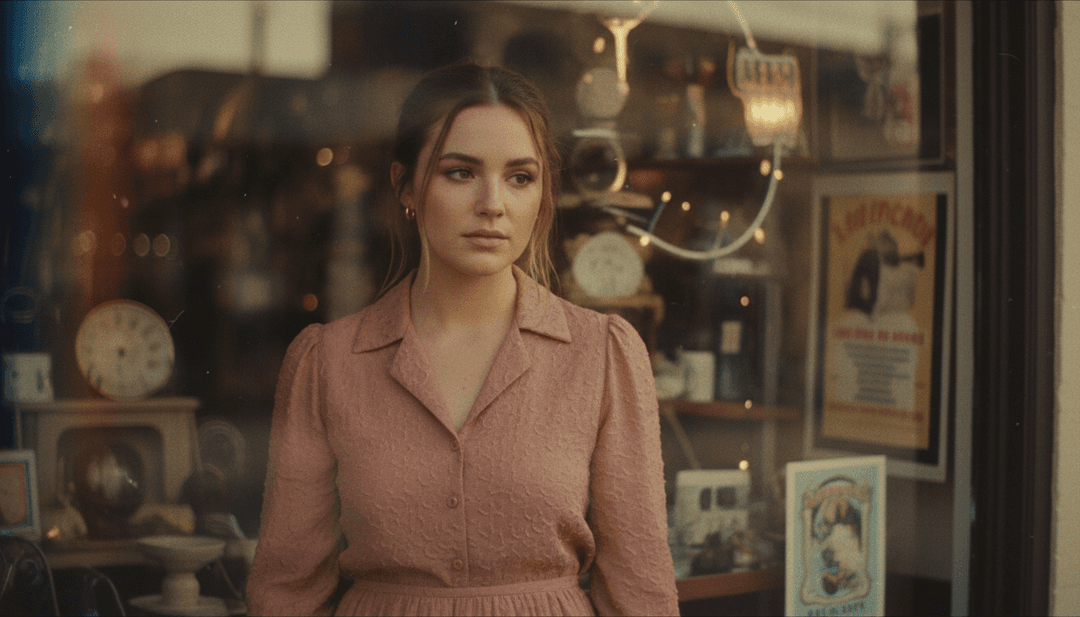 Scène montrant des tons verts vifs et des lèvres rouges contrastées inspirées par les paroles de la chanson