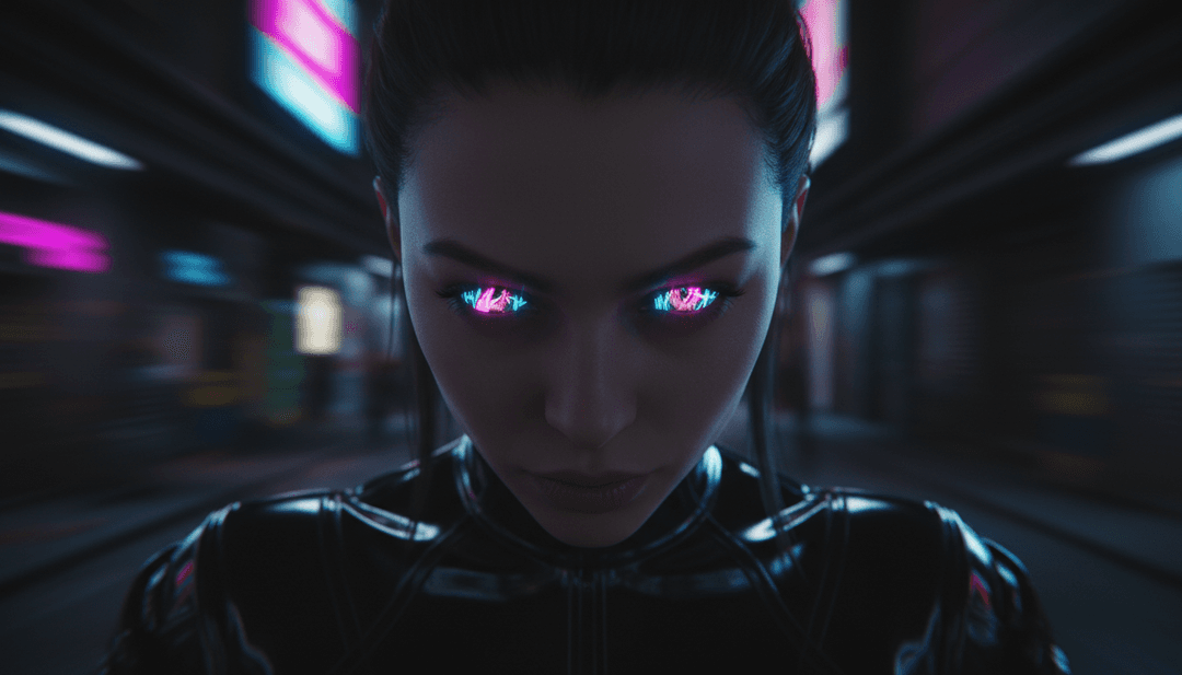 डीप हाउस लयों का अमूर्त दृश्य, जो नीयॉन शहर के दृश्यों के साथ मिल रहा है