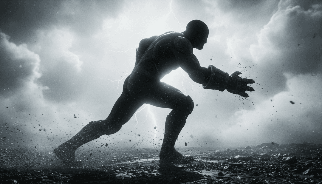 गीत की मुख्य भावनाओं का प्रतिनिधित्व करता हुआ एक घूमता हुआ चक्रवात का अमूर्त दृश्य