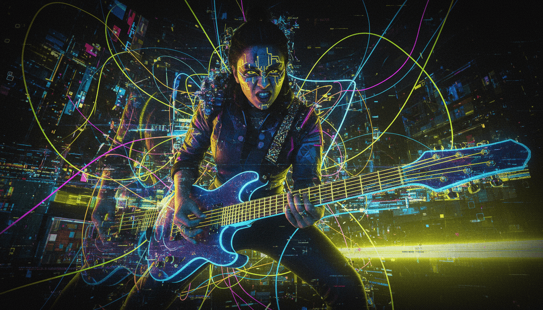 Alternative R&B, Hip Hop, और Electronic संगीत तत्वों के संयोजन का सार दर्शाता सारगर्भित डिजिटल कला।