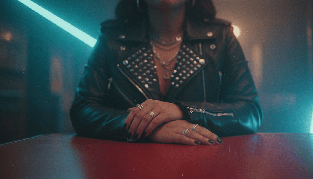 एक भविष्यवादी शहर का दृश्य जो इलेक्ट्रॉनिक संगीत के साथ तालमेल में नीयन रोशनी से जगमगाता है।