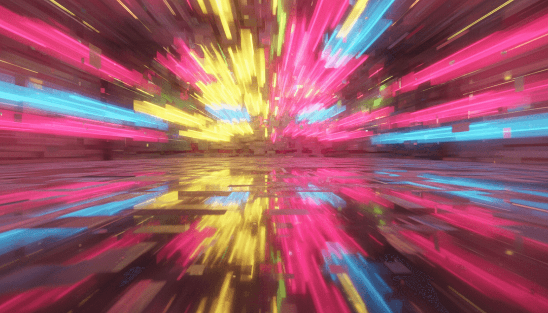 Animazione colorata che rappresenta scene di pista da ballo con illuminazione dinamica e visual tropicali.