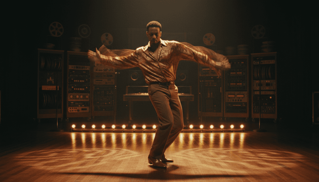 Szene mit lebendigen Stadtlandschaften und rhythmischen Animationen, inspiriert von den Beats des Songs