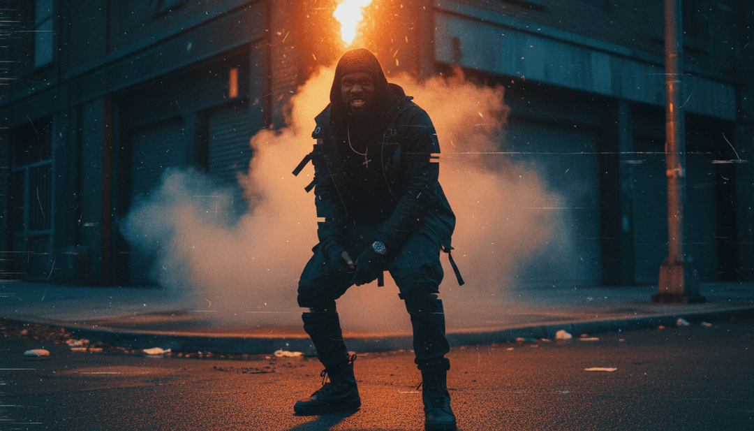 受饒舌歌詞與節拍啟發的生動場景，描繪都市景觀與情感表達。