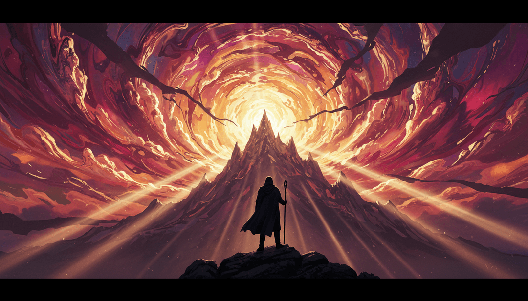 Cenas dinâmicas de fumaça, fogo e paisagens etéreas inspiradas nas letras da música