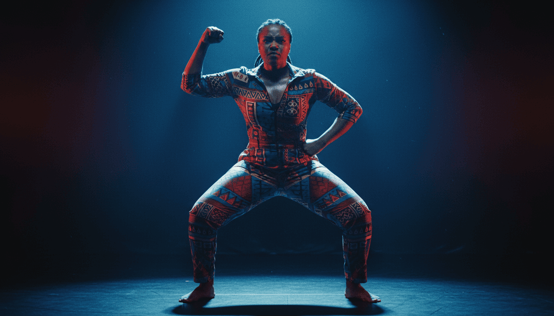 'Can't Hold Us' गीत की ऊर्जावान भावना को दर्शाने वाला सारगर्भित दृश्यांकन, Sampa the Great and Mwanje द्वारा।