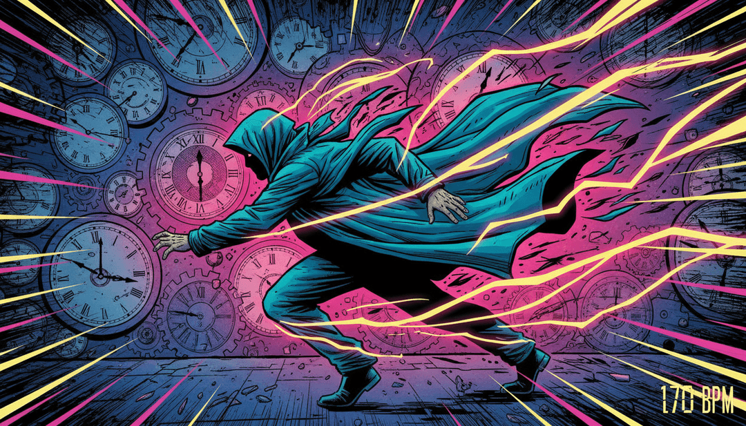 Visualizzazione astratta dell'AI che analizza testi e emozioni della canzone ANY MINUTE NOW