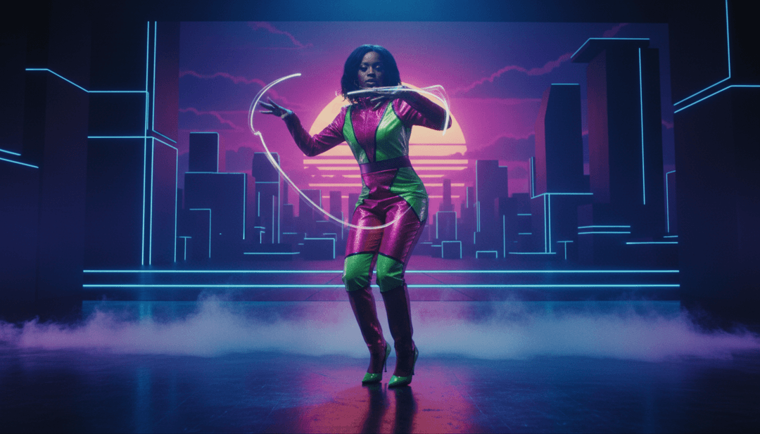 Arte digital abstrata representando o ritmo dinâmico e a energia vibrante de Somersaults por Kah-Lo