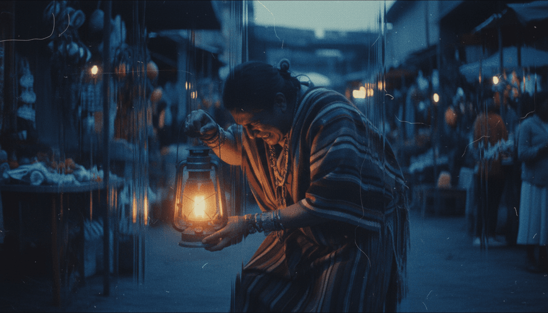 노래의 리드미컬한 비트와 가사 주제를 AI 생성 시각 효과로 표현한 역동적인 장면