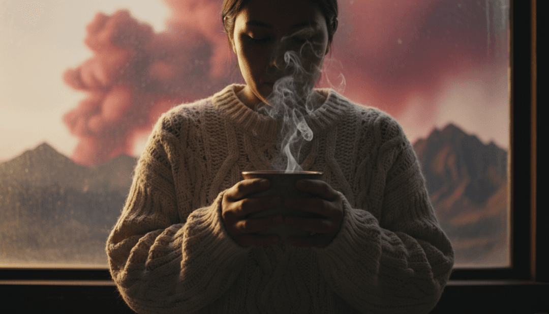 Visualisation abstraite d'ondes émotionnelles représentant l'ambiance de la chanson 'Happy With You'.