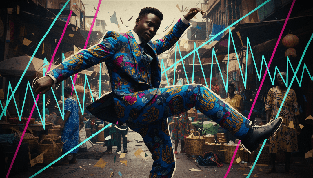 अफ्रोबीट तालों का सारांश जो गॉस्पेल तत्वों के साथ मिलकर एक गतिशील AI-जनित वीडियो अवधारणा बनाते हैं।