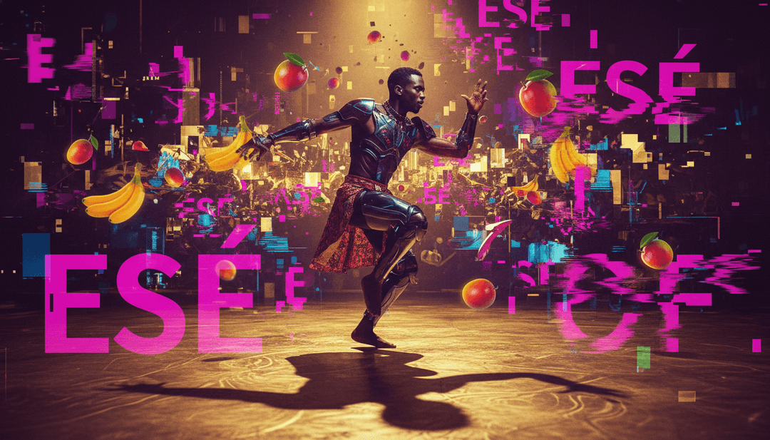 'Esé' से प्रेरित तालबद्ध ड्रम पैटर्न और वोकल हार्मनी को दर्शाते रंगीन दृश्य AI-जनित वीडियो में।