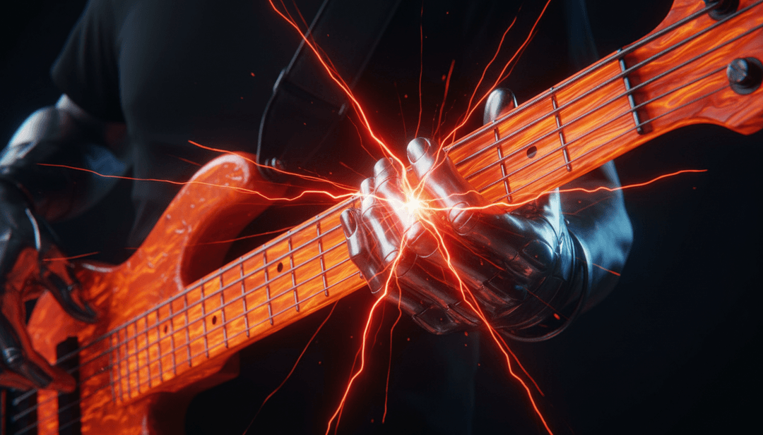 गाने के फंकी बास और लयबद्ध बीट्स से प्रेरित रंगीन एनिमेटेड दृश्य