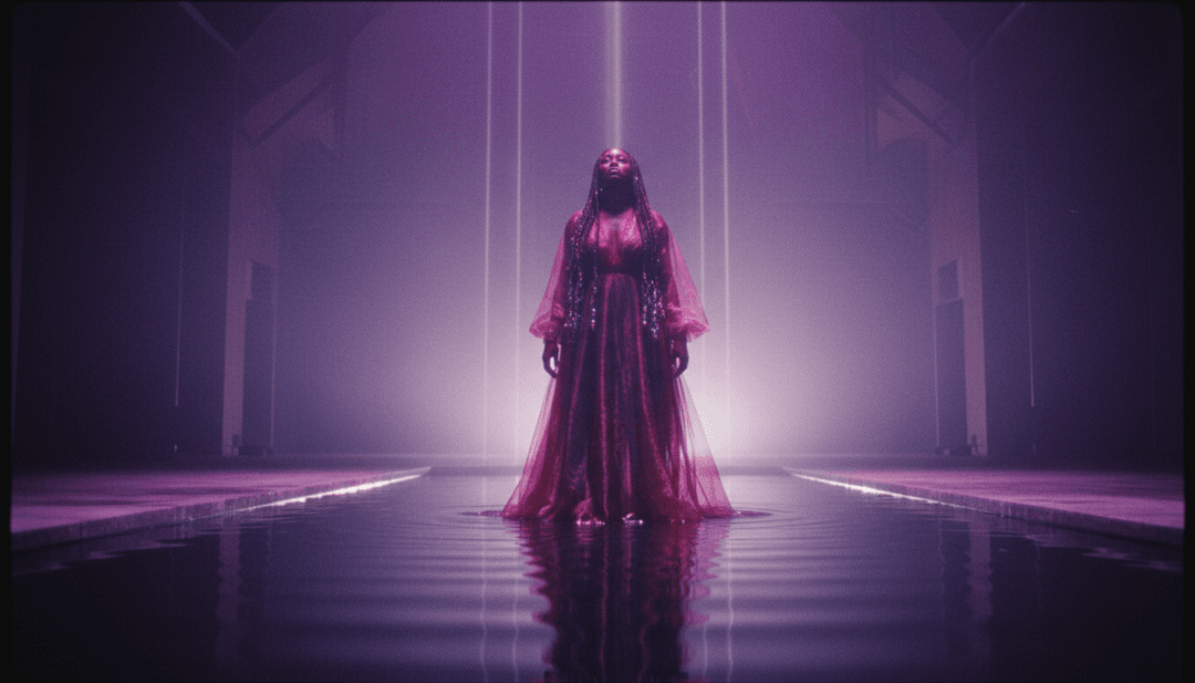 AI-जनित संगीत वीडियो में 'Mess' की लय और गीतात्मक प्रवाह को दर्शाते गतिशील दृश्य