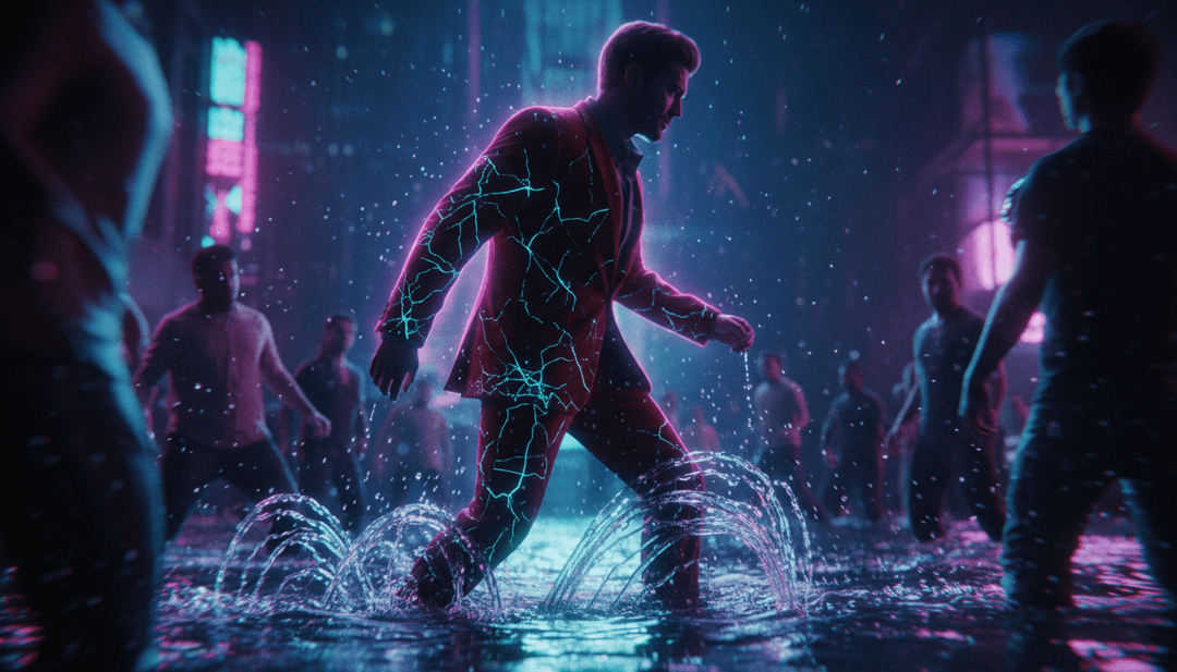 Visualizzazione astratta dell'AI che analizza musica e testi intensi.