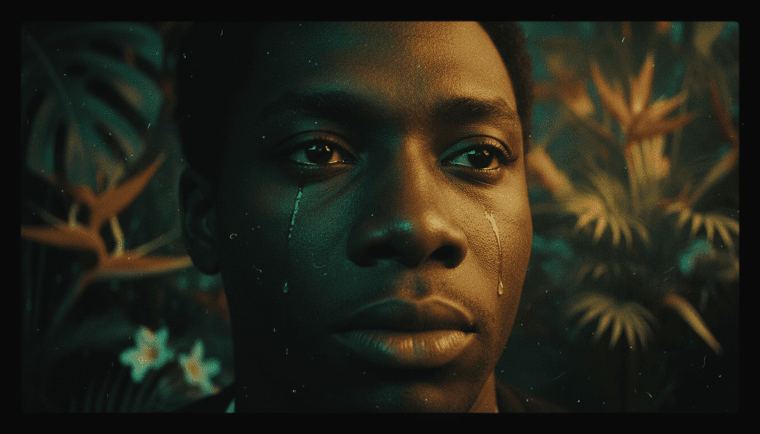 Visualización abstracta del ritmo hip hop y letras emocionales fusionándose en arte digital