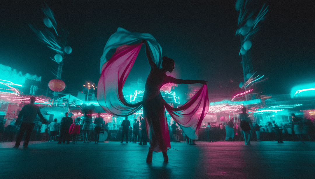 Abstrakte digitale Kunst, die die Stimmung und den Rhythmus von Ostentatious von Montell Fish, dj gummy bear und John Glacier darstellt