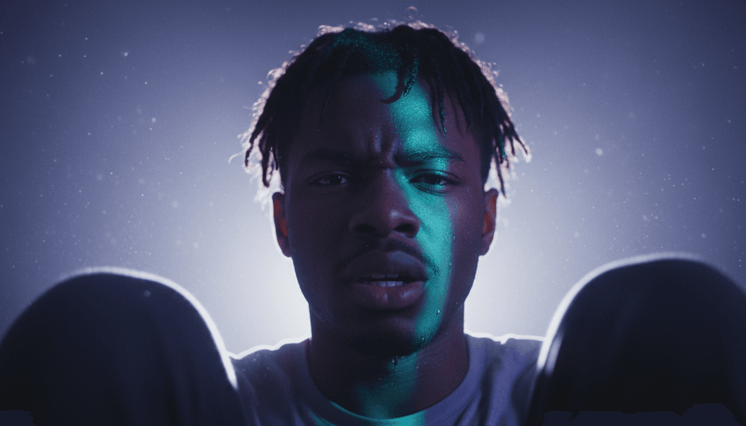 描绘一位孤独人物被昏暗光线和抽象烟雾包围的视觉场景，展现歌曲情绪