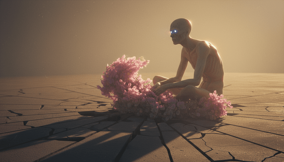 AI और हिप हॉप संगीत वाइब्स के मेल को दर्शाता एक सार डिजिटल कला।